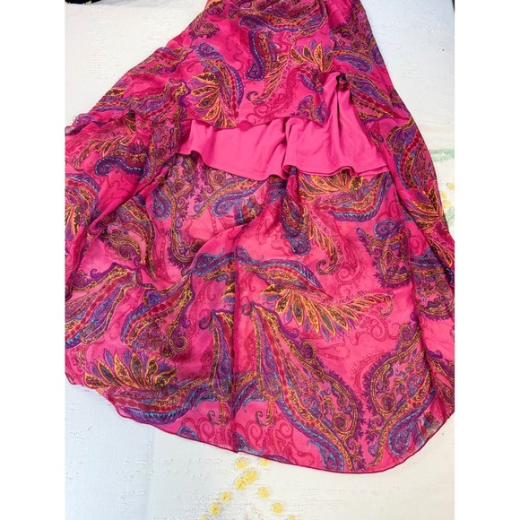 Snap Pink Paisley Strapless Dress High Low Hem Maxi Dress Summer Beach Cover LUp - Picture 9 of 10